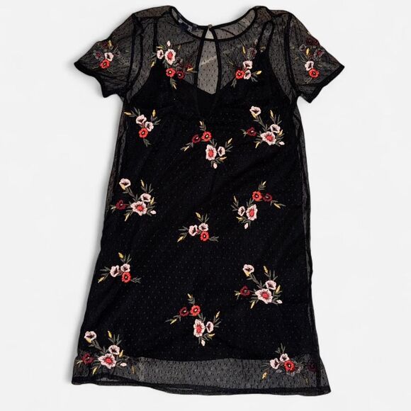 American Eagle Black Mesh Floral Mini Dress (Size SMALL) - Picture 7 of 8